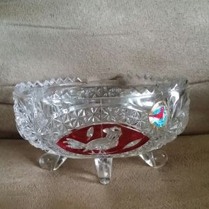 Hofbauer Byrdes (Bird) Ruby Red Oblong Footed Dish